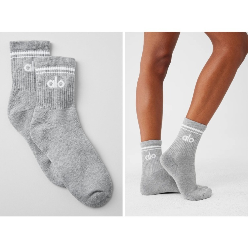 ALO-Unisex Throwback Sock - Athletic Heather Grey/White